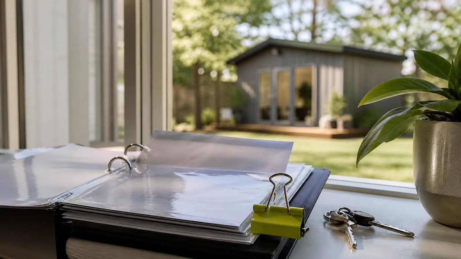 Home-business binder with a confirmation letter sliding into a sleeve under a large yellow clip